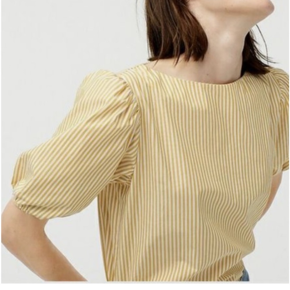 J Crew yellow white stripe boatneck blouse classic medium